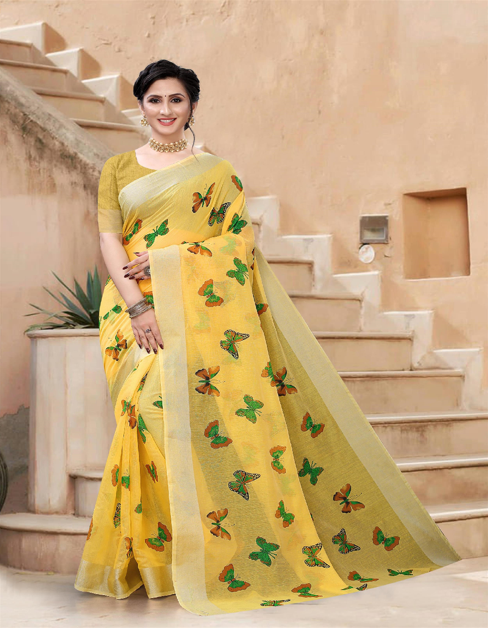 Buy online Butterfly Printed Saree With Blouse from ethnic wear for Women  by Rhey for ₹599 at 70% off | 2024 Limeroad.com