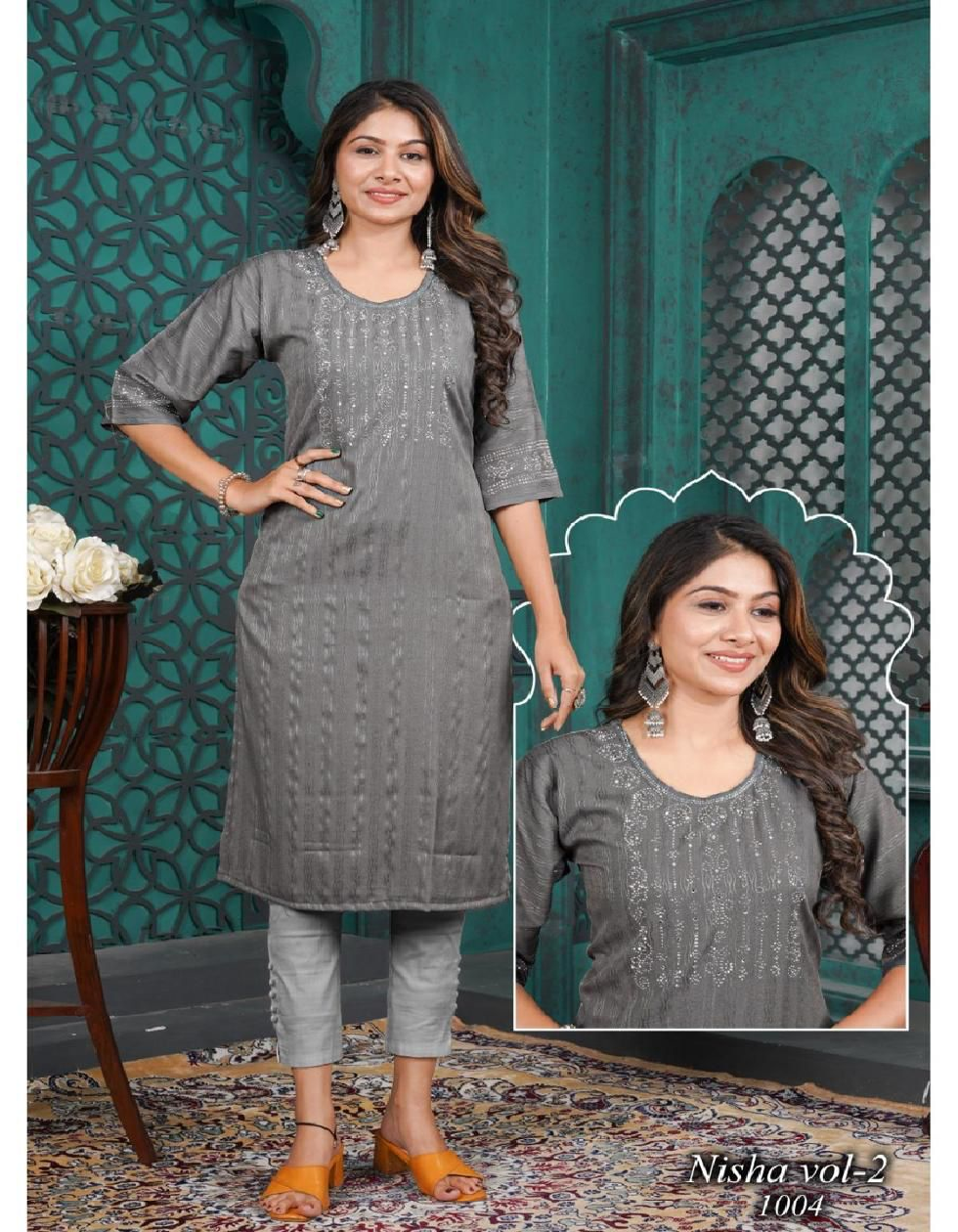 Buy Grey  Dark Brown Printed Cotton Silk Kurti Set by Colorauction   Online shopping for Kurti Sets in India