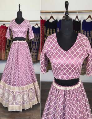 light pink lehenga -net embroidery |inner -satin silk |dupatta -net embroidery |blouse -net embroidery |waist -44|length 42+ |flair -2.40m |type -semi stitched fabric embroidery work wedding 