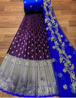 wine lehenga -kanjivaram silk 3m |blouse -banglori satin 1m |dupatta -pure organza 2.20m fabric embroidery jacqaurd work wedding 