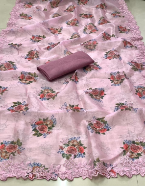 pink saree -khadi organza |blouse -banglori silk fabric digital print embroidery work festive  