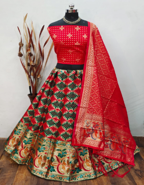 red lehenga -banarasi brocade silk with cancan inner semi stitch |blouse -pure banarasi silk unstitch |dupatta -pure banarasi silk fabric weaving jacqaurd work wedding  