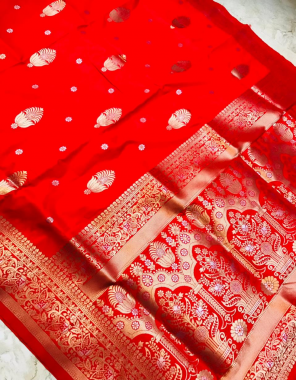 red kanchipuram pure silk fabric handloom weaving jacqaurd work party wear  