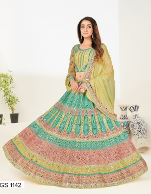 parrot heavy 60gm georgette |size -upto 44 waist bust |type -semi stitched fabric foil mirror thred zari  work casual  