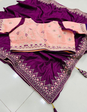 wine saree -dola silk badhani border work |blouse -full stitched blouse 38 size upto 42 fabric embroidery work running  