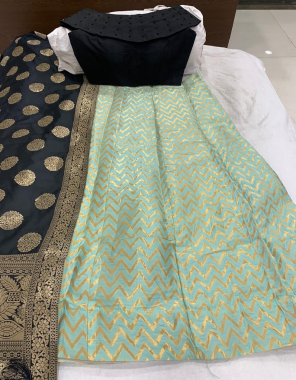 sky lehenga -banarasi brocade with cancan inner semi stitch |blouse -full stitched pure banarasi silk |dupatta -pure banarasi silk |length 42 |waist -40 to 42  fabric weaving jacqaurd work festive 