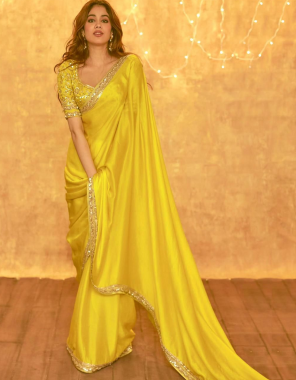 yellow saree -moss chiffon |blouse -banglori silk fabric seqeunce work work casual 