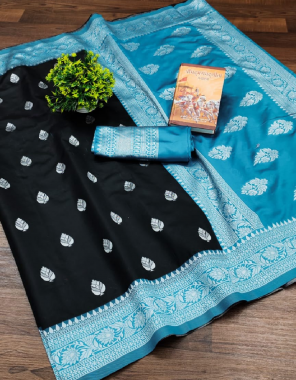 black sky pure kanchipuram silk fabric weaving jacqaurd work casual  