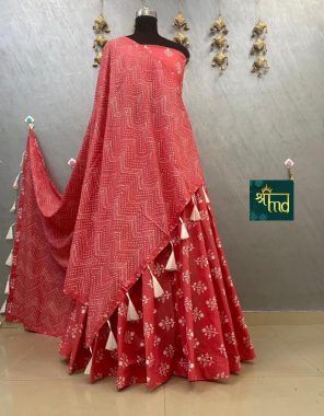 red lehenga -soft pure cotton flair 6to7m |size 42 |blouse dupatta -pure cotton fabric printed work festive 