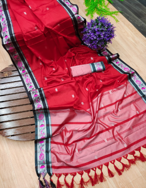 red banarasi silk paithani fabric weaving jacqaurd work casual 