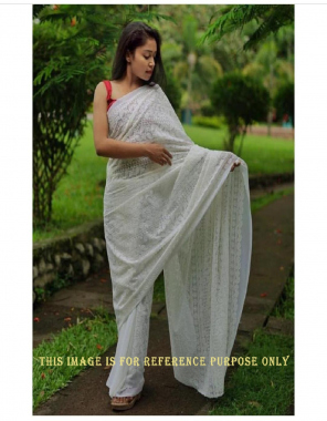 white saree -heavy georgette |blouse -silk fabric lucknowi chikankari work festive 