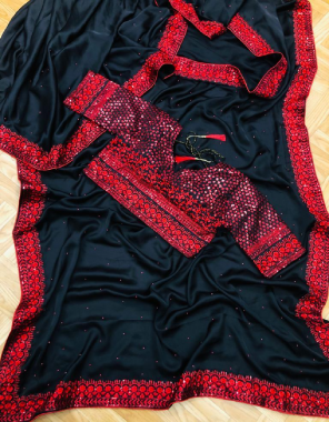 black red mulmul silk fabric embroidery seqeunce work casual 
