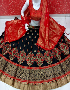 black red lehenga -banarasi brocade with cancan inner semi stitch |blouse -pure banarasi silk full stitch upto 40 |dupatta -pure banarasi silk fabric weaving jacqaurd work ethnic 