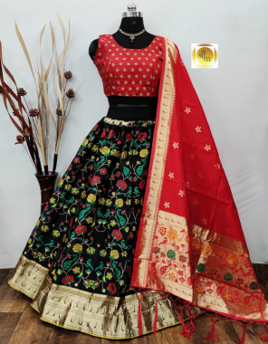 black red lehenga -banarasi brocade with cancan inner semi stitch |blouse -pure banarasi silk full stitch upto 40 |dupatta -pure banarasi silk fabric weaving jacqaurd work party wear  