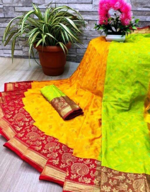 yellow parrot  kanjivaram silk fabric weaving jacqaurd work wedding  