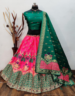 pink green lehenga -banarasi brocade silk cancan inner semi stitch |blouse -pure banarasi silk |dupatta -pure banarasi silk fabric weaving jacqaurd work wedding  