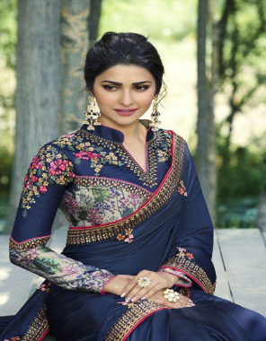 blue saree-vichitra silk embroidery |blouse -banglori silk fabric embroidery work running  