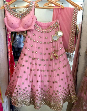 pink lehenga -satin malbery size upto 42 |choli -satin malbery 0.80m | dupatta -net fabric embroidery mirror work wedding  