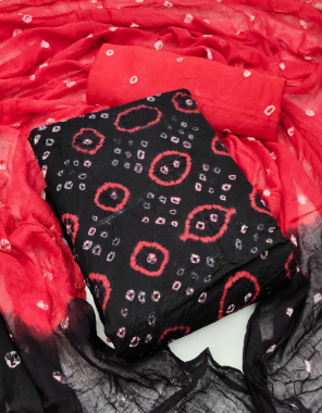 black red top -cotton bandhej 2m |bottom -cotton bandhej 2m |dupatta -cotton bandhej 2m fabric printed work wedding  