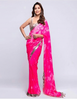 pink saree -georgette |blouse -banglori silk fabric plain work ethnic 