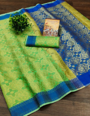 parrot blue pure kanjivaram silk fabric weaving jacqaurd  work ethnic 