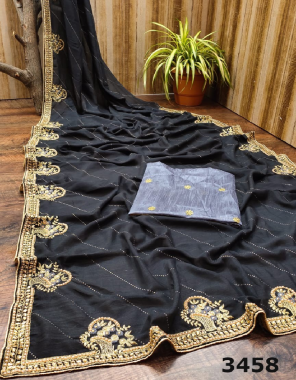 black saree -pure vichitra silk |blouse -running fabric embroidery stone work ethnic 