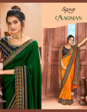 yellow green saree -vihcitra silk |blouse -banglori fabric embroidery border work running  