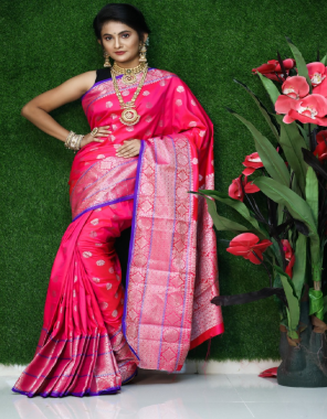 pink soft lichi silk  fabric weaving jacqaurd work wedding  