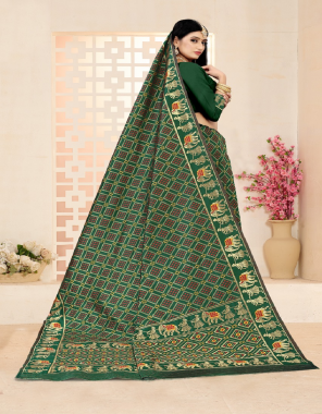 green soft lichi silk fabric weaving jacqaurd work festive  