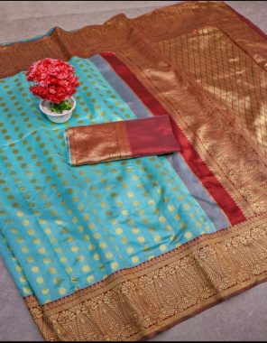 sky soft lichi silk fabric weaving jacqaurd work festive  