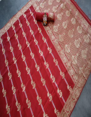 red soft lichi silk fabric weaving jacqaurd work wedding  
