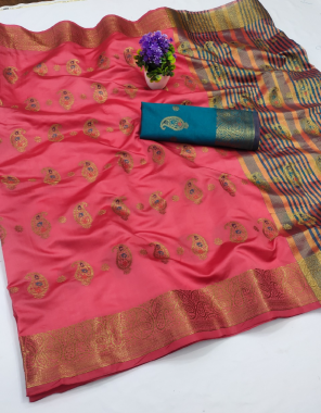 pink cotton silk fabric weaving jacqaurd work ethnic 