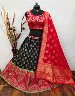 black red lehenga -banarasi brocade silk with cancan inner |blouse -pure banarasi silk full stitched |dupatta -pure banarasi silk fabric weaving jacqaurd work running  