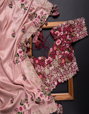 peach saree -soft rangoli silk |blouse -banglori silk  fabric embroidery seqeunce  work party wear 
