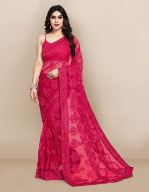 pink saree -soft net |blouse -banglori fabric embroidery work party wear  