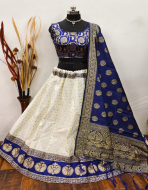 white blue lehenga -brocade banarasi silk with cancan inner semi stitched |blouse -full stitched pure banarasi silk |dupatta - pure banarasi silk  fabric weaving jacqaurd  work ethnic 