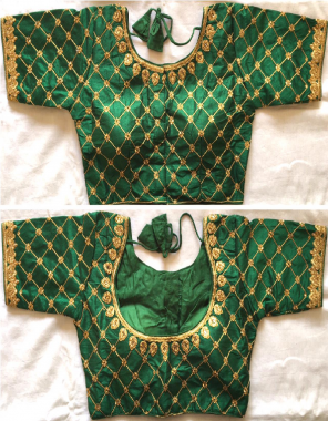 green fentam silk froent open pattern fabric embroidery hand work work running  