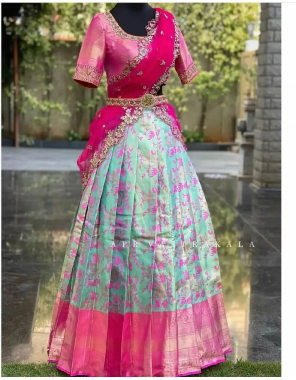 sky lehenga -pure kanjivaram silk 3m |blouse -jacqaurd 1m |dupatta -banarasi 2.20m fabric weaving jacqaurd  work party wear  