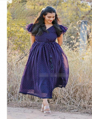 purple blue  georgette length 50 fabric printed work wedding  