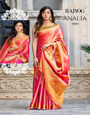 orange tissue linen saree with banglori hand dying blouse fabric weaving jacquard work festive  