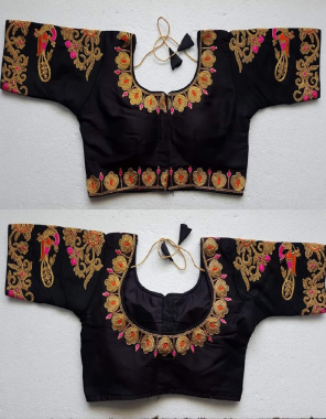 black malbari silk 3/4 sleeve front side huk fabric embroidery work wedding 