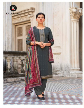 grey top bottom -pure natural crepe all over with fancy cording embroidery work |dupatta -pure chinon 5mm seqeunce work with digital print fabric embroidery seqeunce work running  