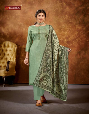 mehndi  top -pashmina jacqaurd 2.50m |bottom -heavy pashmina 3m |dupatta -twill pashmina shawl printed 2.25m fabric printed work festive 