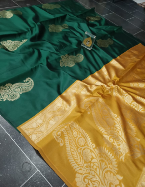 green yellow soft lichi silk fabric weaving jacqaurd work festive  