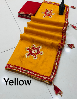 yellow pure dola silk saree with banglori blouse fabric gotta patti work party wear  