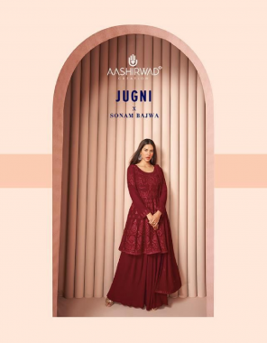 maroon top-real georgette free size stitched | bottom -real georgette free size stitched |inner -santoon silk |dupatta -real georgette  fabric embroidery sequence  work wedding  