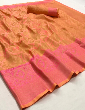 orange nylon dying silk fabric weaving jacqaurd  work party wear  