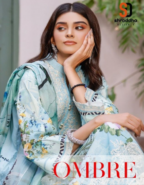 sky top -lawn cotton printed with heavy embroidery |bottom -semi lawn |dupatta -mal mal cotton (pakistani copy) fabric printed embroidery work casual 