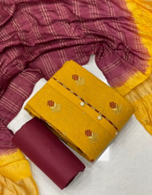 yellow top -cotton multi work 1.90m |bottom -cotton 2.5m |dupatta -chanderi chex dyable 2.10m fabric embroidery work wedding  