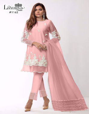 pink top -fox georgette |dupatta -nazmin |pant -cotton strachble fabric embroidery handwork work festive  